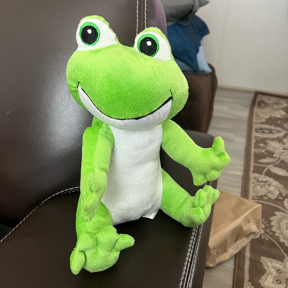 Cheerful Green and White Stuffed Frog Plush